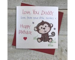White Cotton Cards "Aap liefde je papa liefde van je kleine aap gelukkige verjaardag" handgemaakte verjaardagskaart - rood, SB72