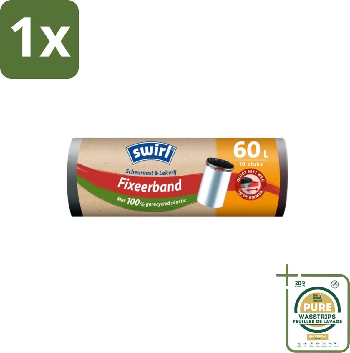 1 x Swirl – Pedaalemmerzakken – 60 L – Fixeerband – 10 zakken- Koffie - Koffiezetapparaat - Koffiezetapparaat