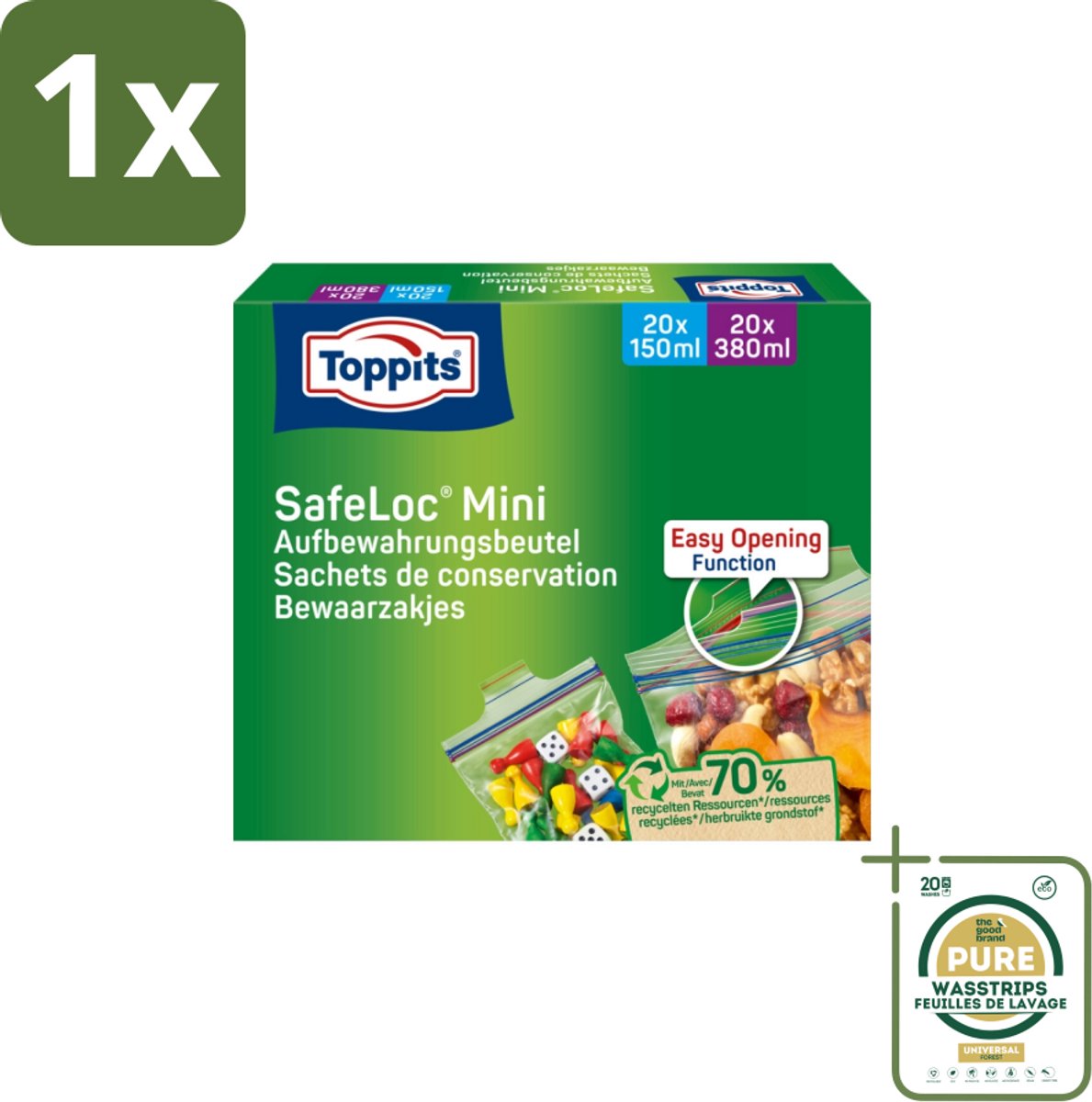 1 x Toppits – Safeloc Mini Zip-Zakjes – 40 Zakjes- Koffiezetapparaat