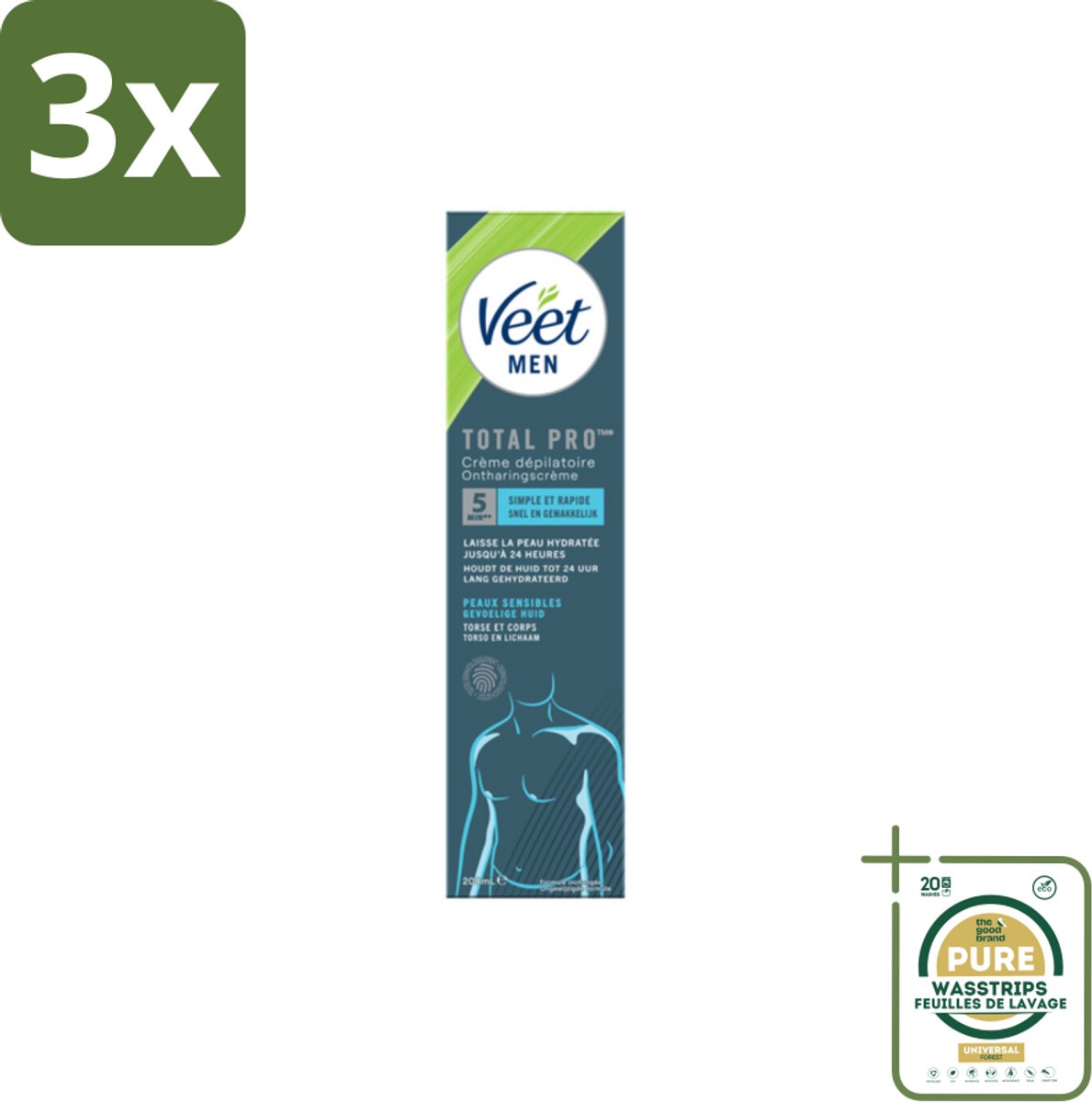 3 x Veet Men - Ontharingscrème - Gevoelige Huid - Milde Formule - 200 ml - Grootverpakking - Ontharingscrème Gevoelige Huid - Ontharingscrème Voor Mannen - Ontharingscrème Voor Gevoelige Huid - Ontharingscrème Voor Benen - Ontharingscrème Voor Rug