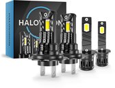 HaloVision Turbo LED Groot Licht + Koplampen H7 + H1 – 150W 30000Lm 6000K Helder Wit – Canbus Plug en Play Dimlicht + Grootlicht LED Set van 4 Autolampen