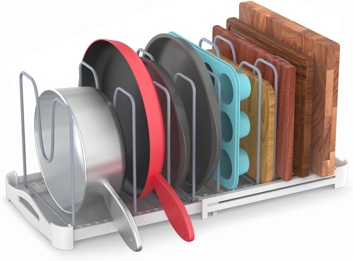 Verstelbare Bakvormen en Deksel Organizer Rack voor Potten en Kookgerei