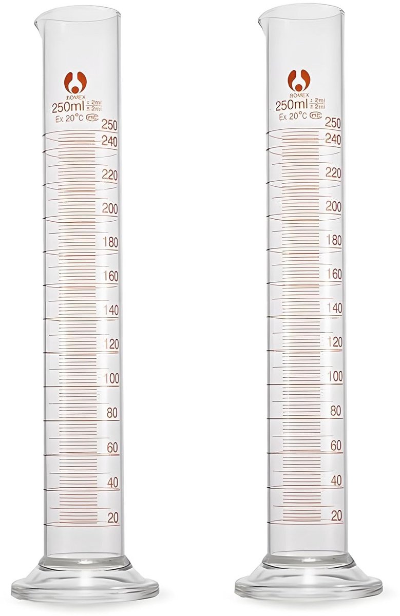 Gegradueerde Maatcilinders 250 ml - 2 Stuks Borosilicaatglas voorLaboratoriumgebruik