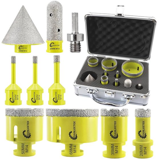 Diamant tegelboorset 10 stuks met vingerfrees en adapters voor
