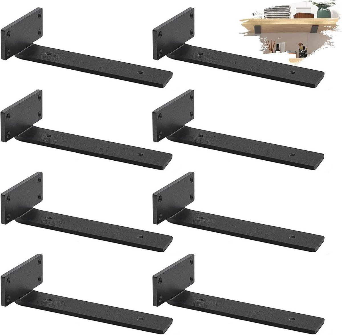 Zwarte Plankhouders Set van 8 - 30 cm - Zwevende Plankdragers voor Wandmontage - Draagkracht tot 70 kg