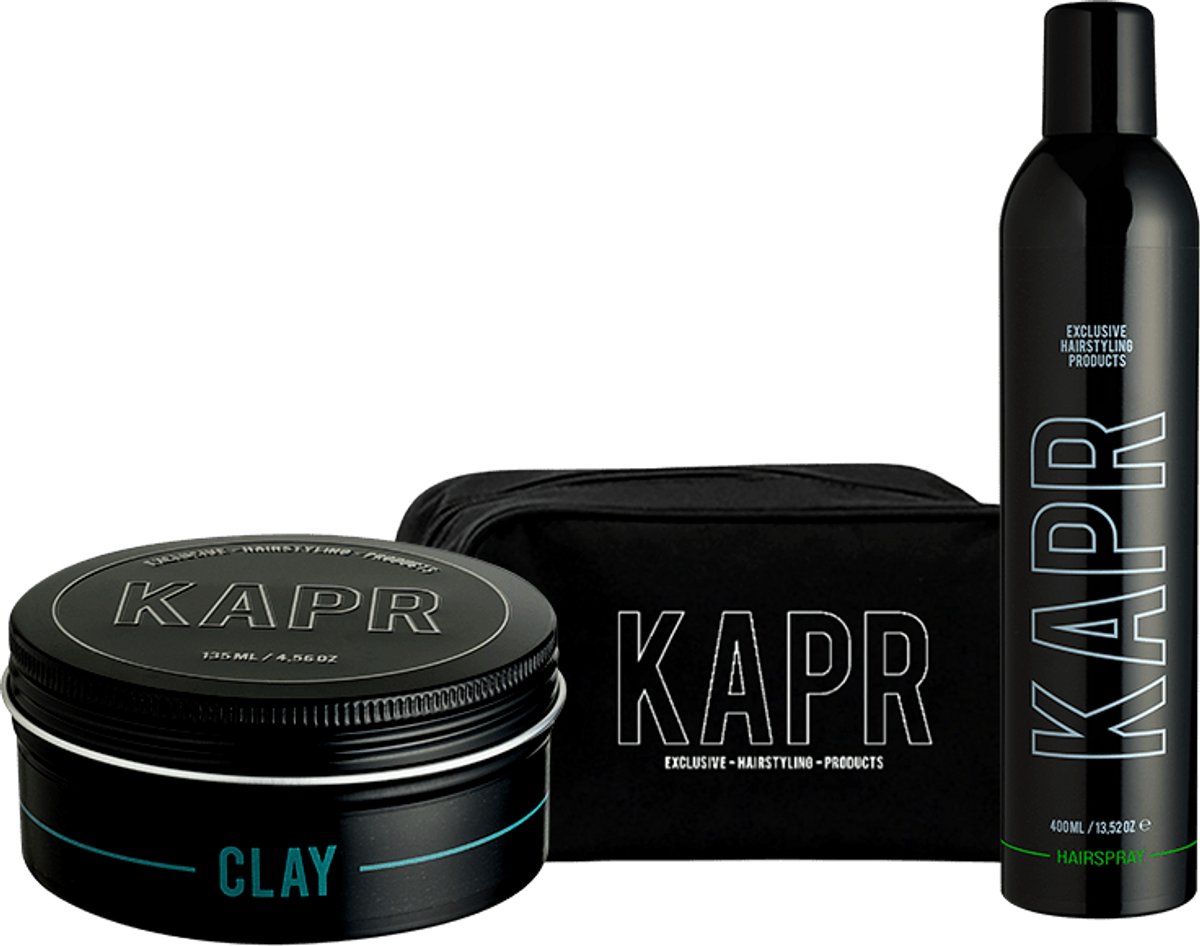 The Exclusive Hairstyle Deal KAPR Clay 135 ml en haarspray 400 ml incl gratis toilettas