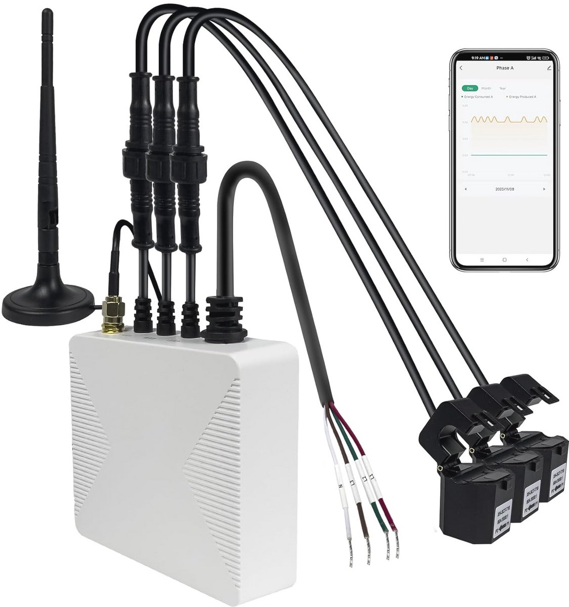 WiFi Smart Home Energiemonitor 3-Fase met Real-Time Meters en Sensoren