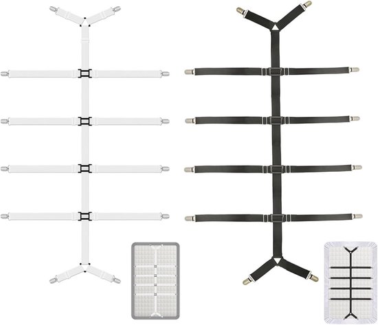 Lakens Fixeren Elastiek Bedlakenspanners Set Van 8 Stuks – Verstelbaar (30-130 Cm) Voor Een Strak Laken Zonder Vouwen Metalen Clip Lakenspanners