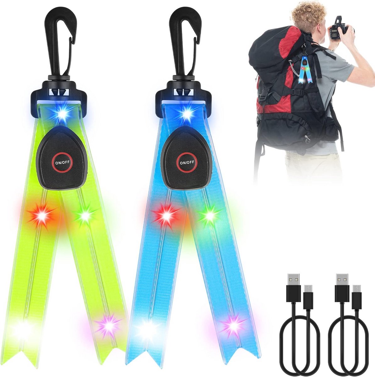 Veiligheidsled-reflectoren voor kinderen - USB-oplaadbaar, waterdicht, 2 stuks