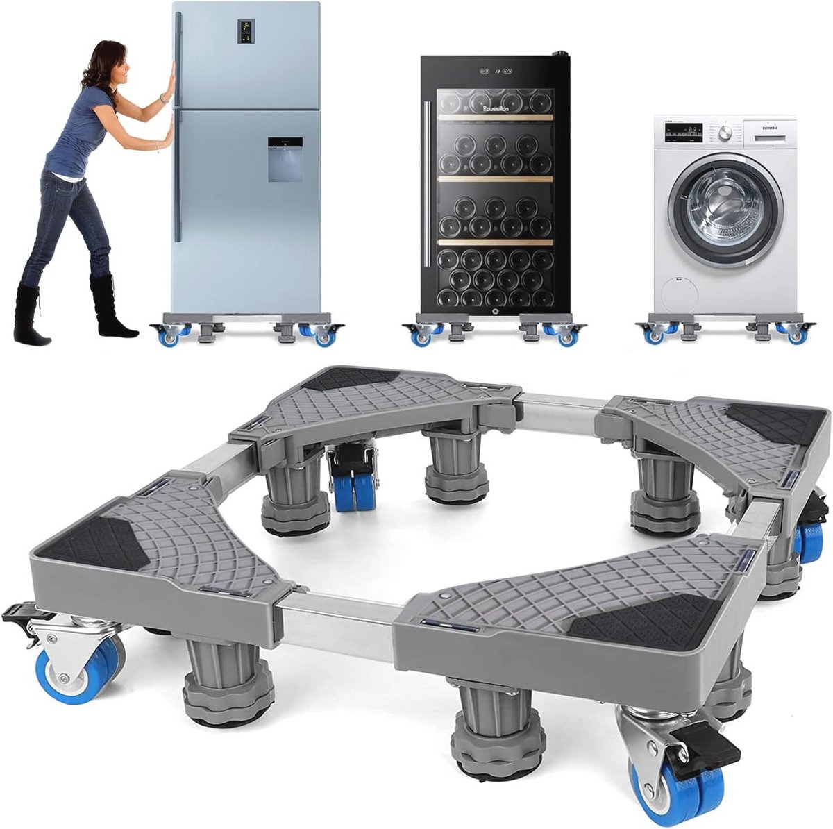 Verstelbare Wasmachinebasis met Wielen - Tot 350 kg - Onderstel voor Wasmachine 42-66 cm