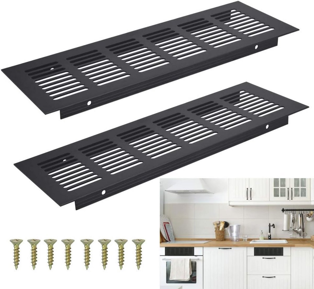 Deurventilatierooster 250 x 80 mm - Vierkant Ventilatie Rooster Zwart Aluminium Voor Insectenbescherming