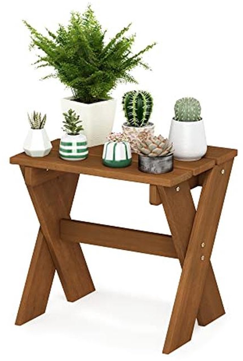 Bijzettafel en Bloemstandaard van Meranti Hout - Natuurlijke Look voor Buiten