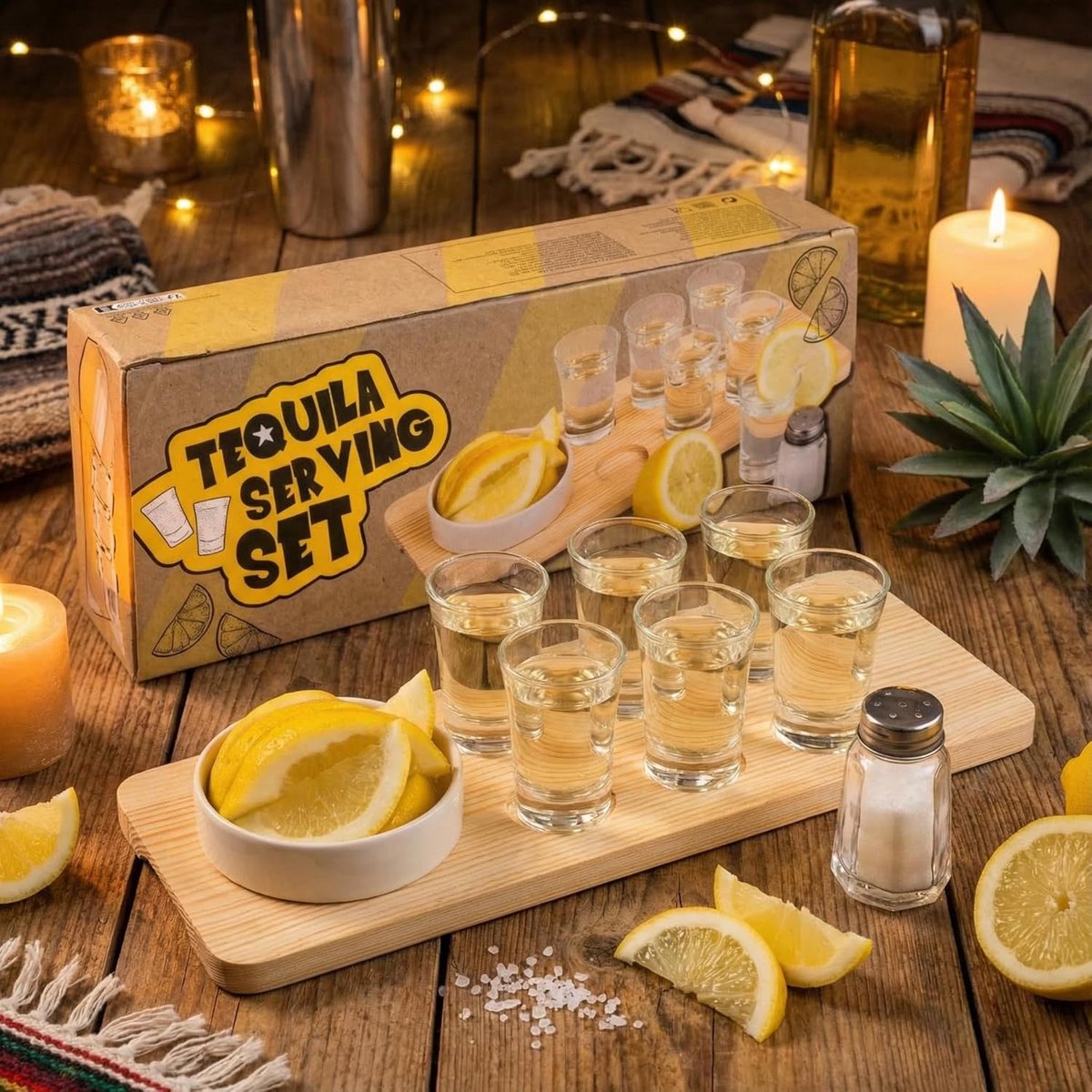9-delige tequila serveerset met borrelglazen en accessoires