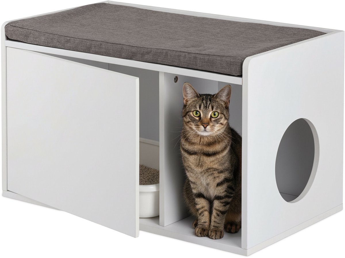 Bol.com kattenbak ombouw - 2 in 1 - met zitbankje - 45,5 x 75 x 43 cm - kattenkast aanbieding