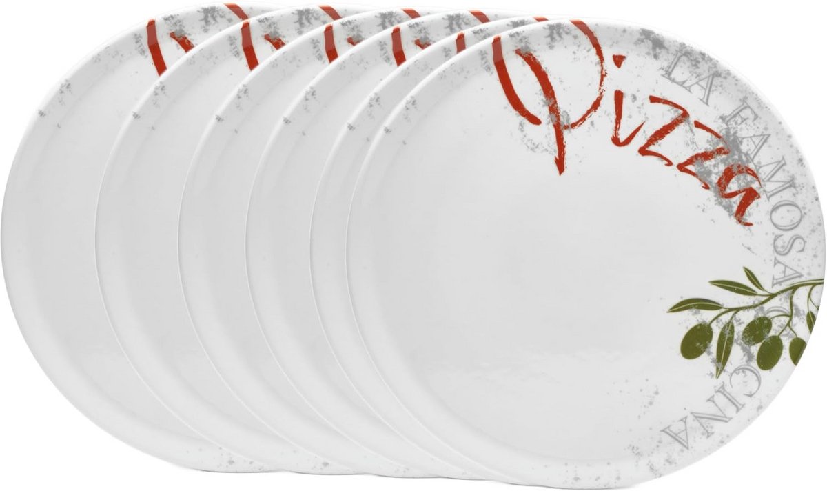 Italian Pizza Plates 33 cm Set of 6 – Microwave and Dishwasher Safe Porcelain