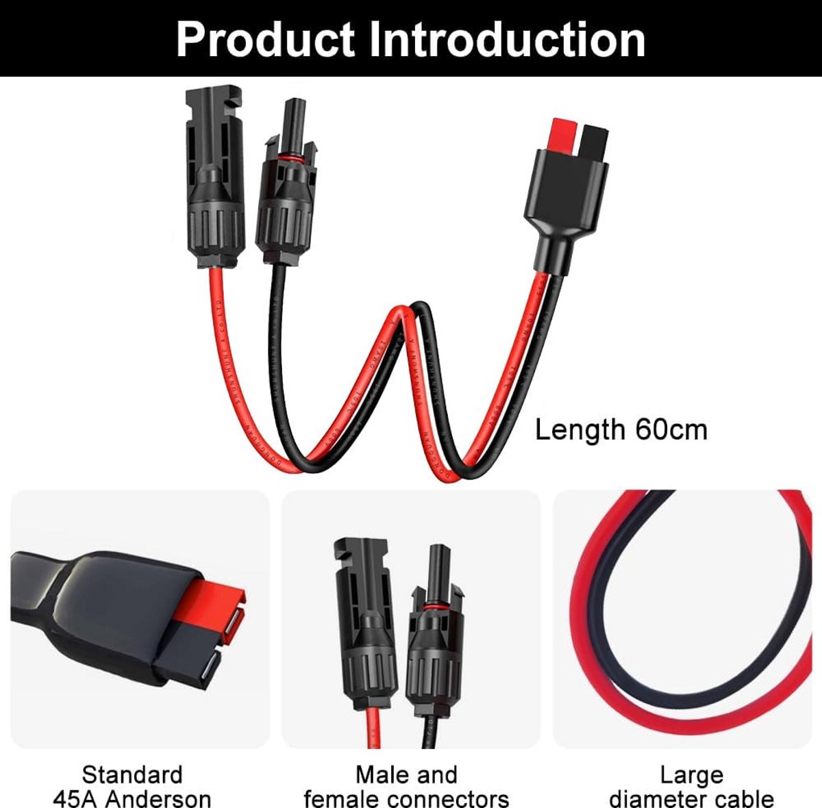 Solar Aansluitkabel met Anderson Plug - 45A, 10AWG - Voor Zonnepanelen, Draagbare Generatoren en RV