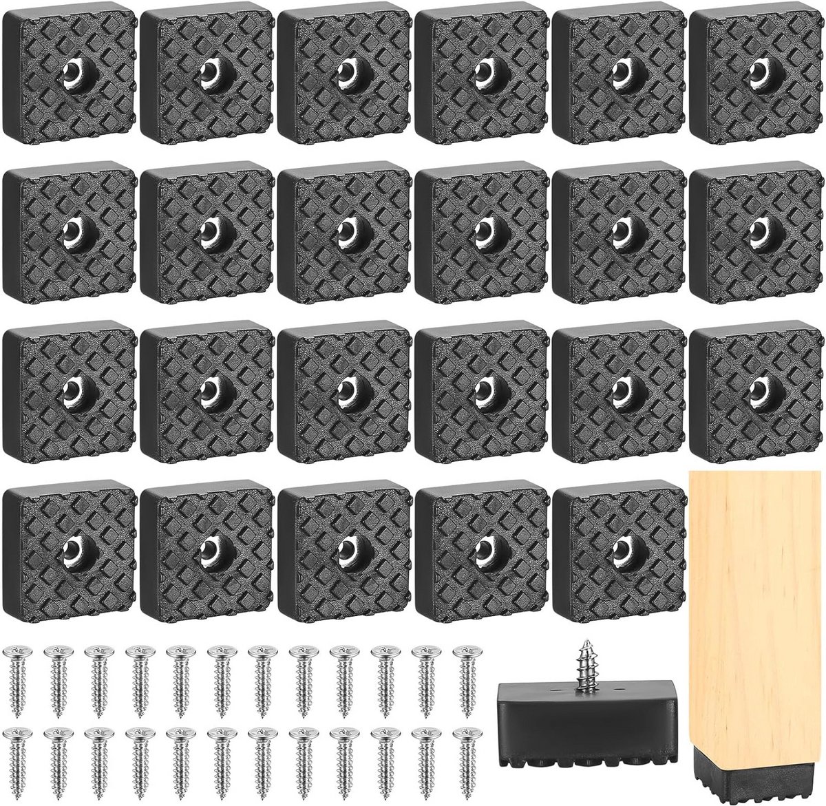 24 Zwart Rubber Antislip Voetjes voor Tuinstoelen - 30 x 30 mm