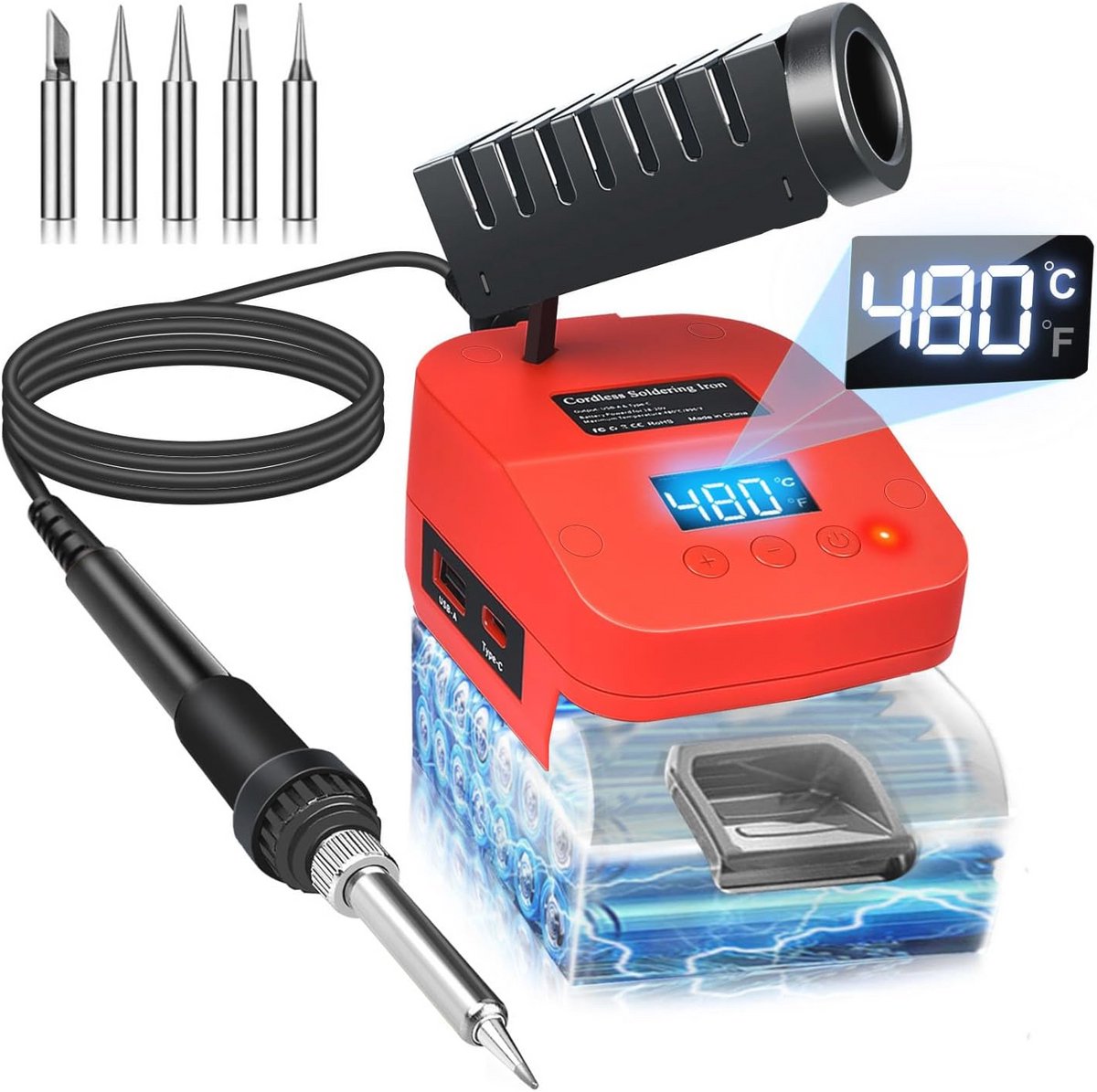 Draadloze Digitale Soldeerbout met Snelle Verwarming en USB Laadpoorten voor DIY Projecten