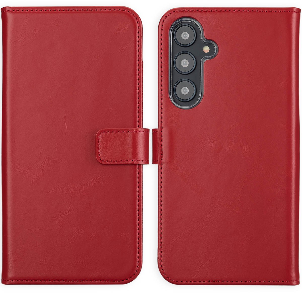 Selencia Hoesje - Geschikt voor Samsung Galaxy S24 FE - Echt Lederen Bookcase - Rood