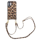 Selencia Telefoonhoesje met Koord en Pasjeshouder - Geschikt voor Apple iPhone 16 - Backcover met Verstelbaar Koord en Polskoord - 2 Pasjes - Zwart