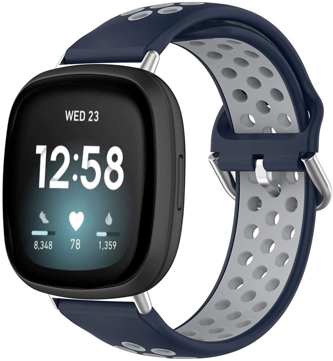 Siliconen sport bandje - Geschikt voor Fitbit Sense/ Versa 3/ Versa 4/ Sense 2 - Blauw