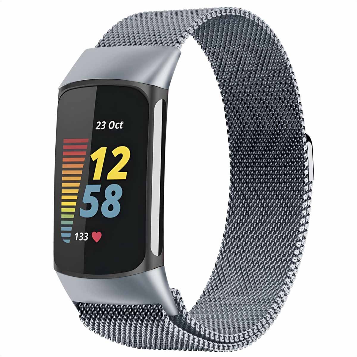 Milanees magnetisch bandje - Geschikt voor Fitbit Charge 5 - Grijs