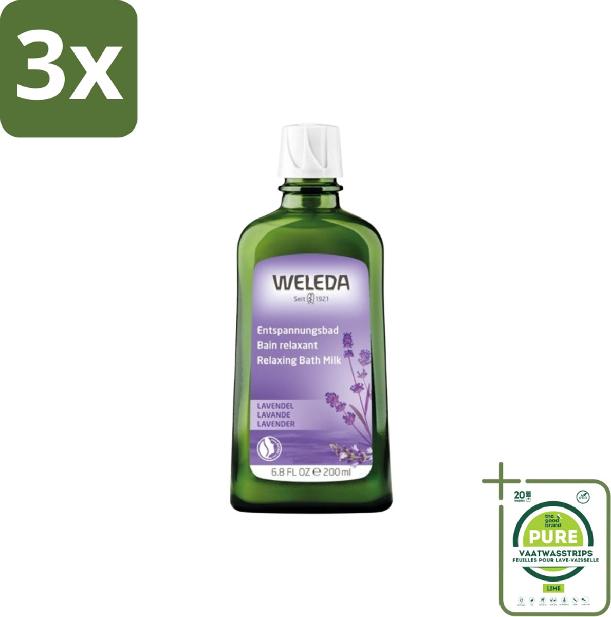 3 x WELEDA - Ontspanningsbadmelk - Lavendel - 200 ml - Grootverpakking - Lavendel Badmelk - Ontspanningsbad - Aromatherapie - Natuurlijke Badproducten - Weleda