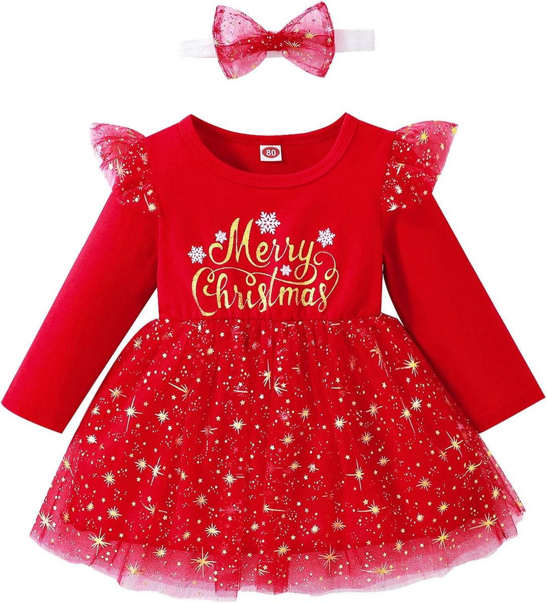Kerstjurk Set voor Baby Meisjes met Kant Tutu en Haarband