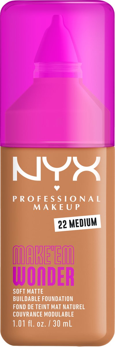 NYX Professional Make Up Make 'EM Wonder Foundation - Zachte matte finish - Met huidverzorgende hyaluronzuur - Medium