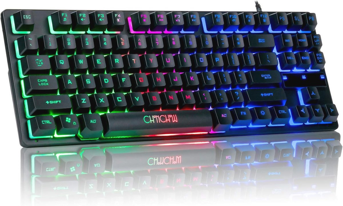 Compact RGB Gaming Toetsenbord - USB Wired 87 Toetsen, LED Regenboog Backlit, Tenkeyless TKL Gaming Keyboard voor PC, Laptop en Consoles