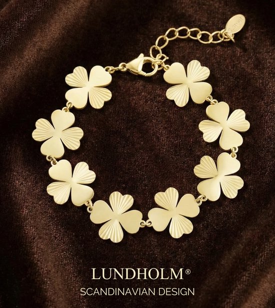 Lundholm bracelet de luxe pour femmes couleur or trèfles à 4 feuilles - Bracelet porte-bonheur - Bijouterie en acier inoxydable Premium - Luck bracelet - bracelet à mailles doré - Série My Joly - dans emballage cadeau de luxe - Cadeaux pour femmes