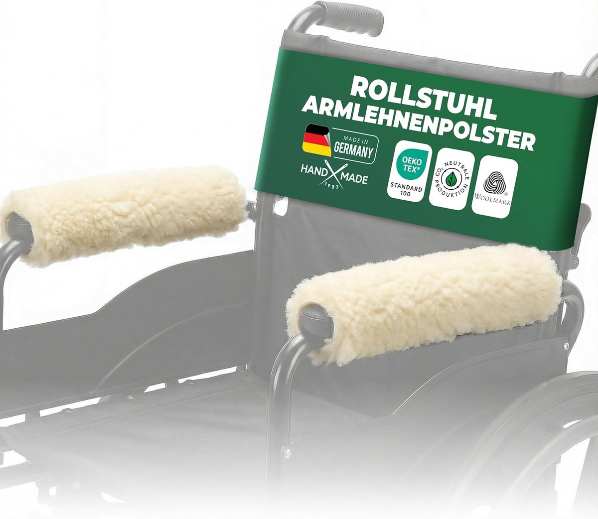 NOVALIV Armleuningbeschermers, set van 2, naturel - Zachte armleuningkussens voor rolstoelen en stoelen - Gevoerde kussens ter bescherming tegen kou en drukpunten - Comfortabele rolstoelaccessoires voor senioren en verzorgers