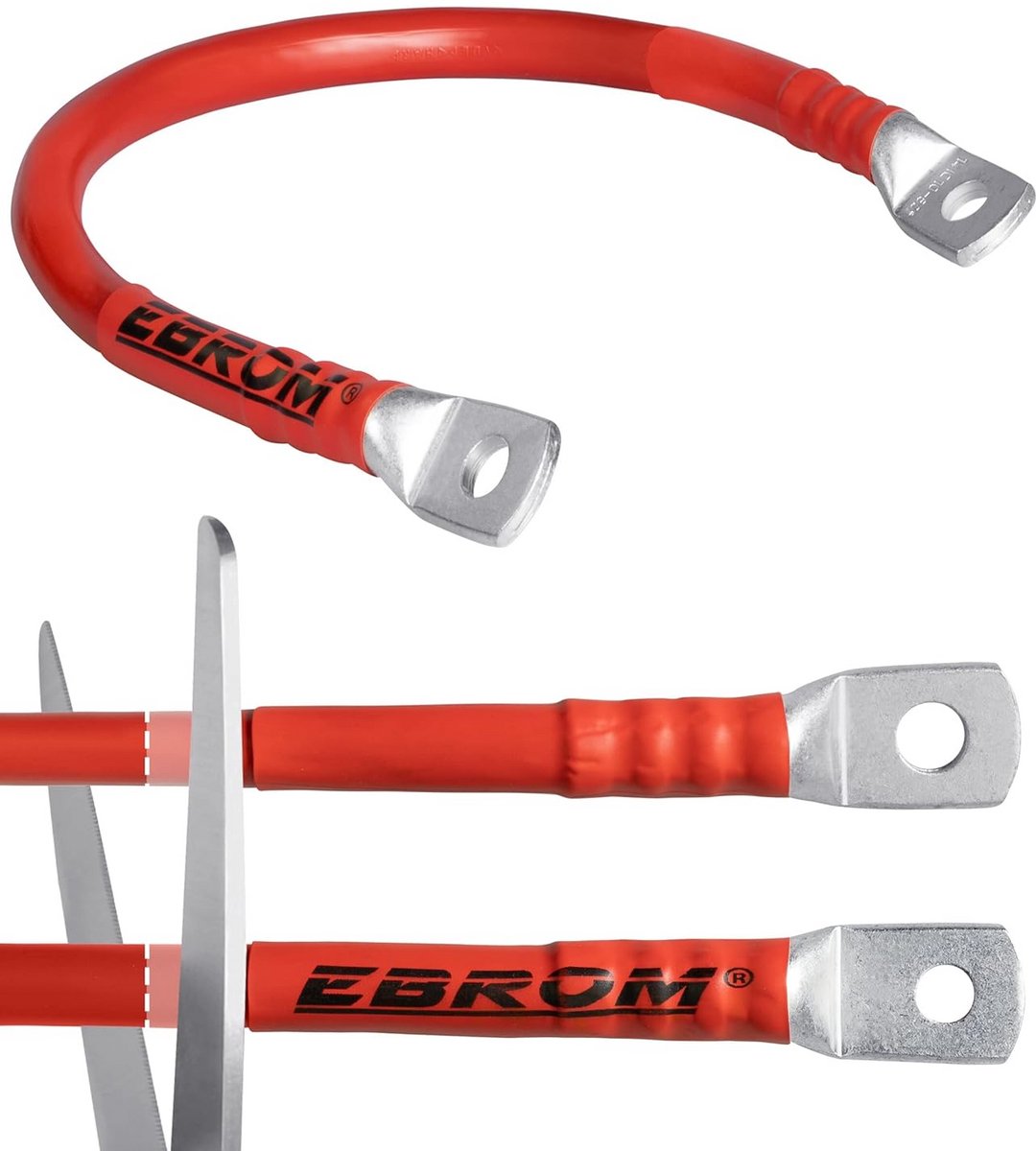 Accukabel 70 mm² rood - kant-en-klaar gemonteerd met krimpkous - vele lengtes en ringoogjes beschikbaar