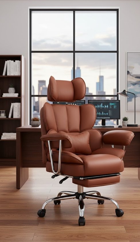 ALFORDSON Massage Bureaustoel Met Voetensteun – PU-leer, USB Massage, 150° Kantel, Hoofd- En Lendensteun, Grijs, Draagkracht 150 Kg, 2 Jaar Garantie