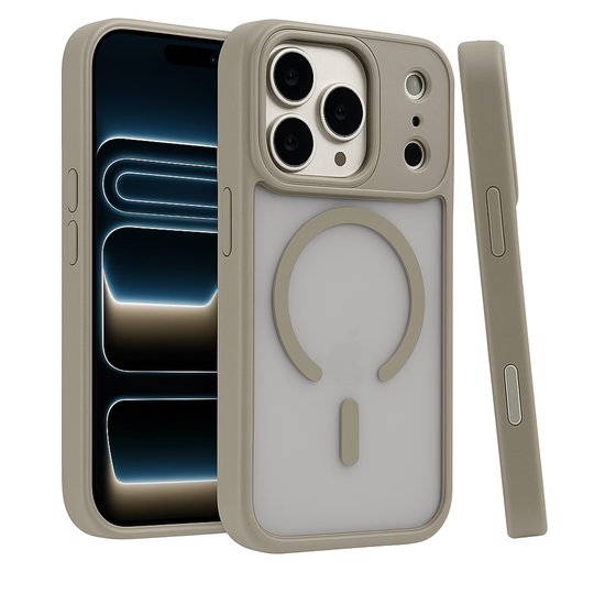 Goxn - Coque téléphone compatible iPhone 17 pro - dos transparent - MagSafe - Beige
