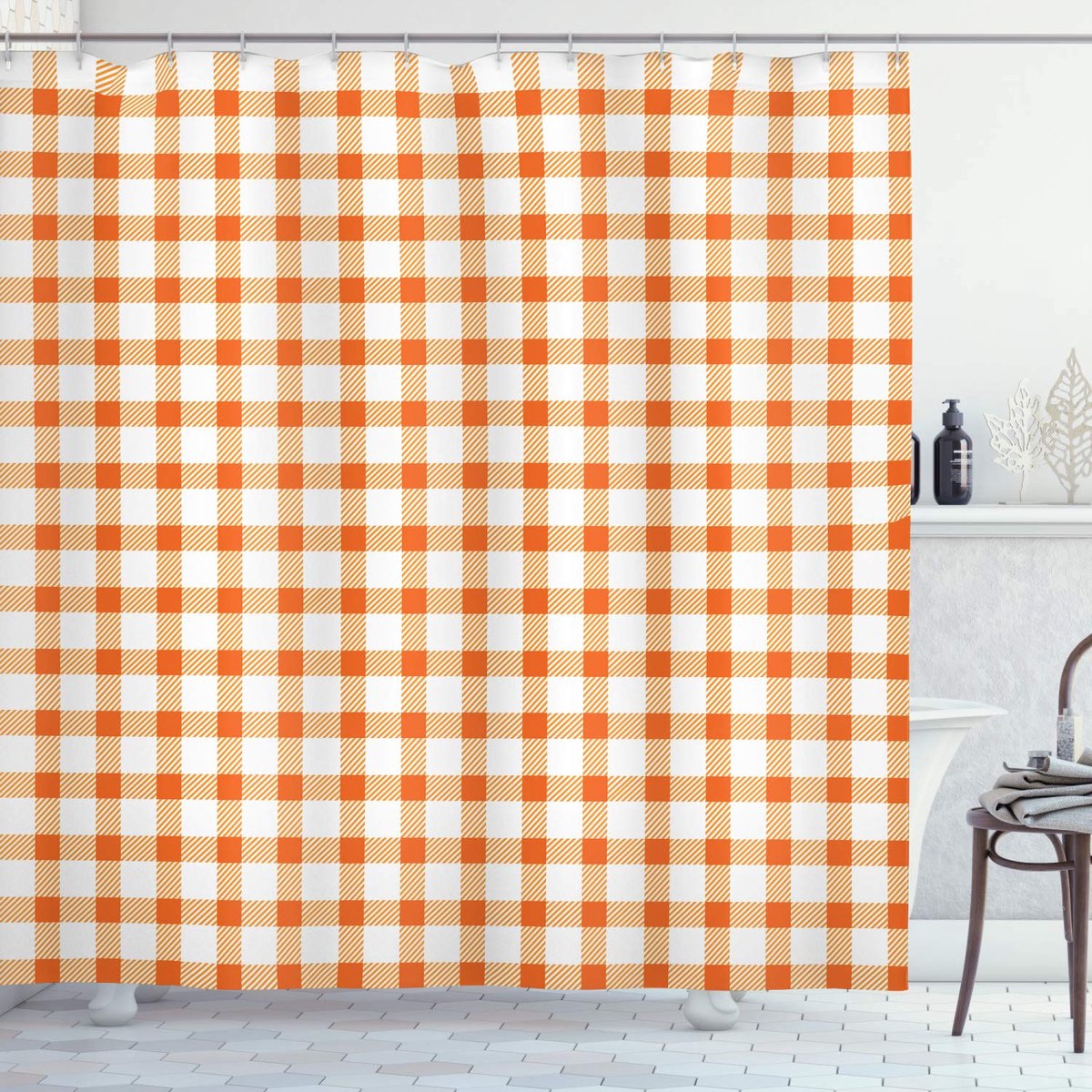 ABAKUHAUS douchogordijn Oranje-wit – 175x220 cm – Polyester, waterafstotend