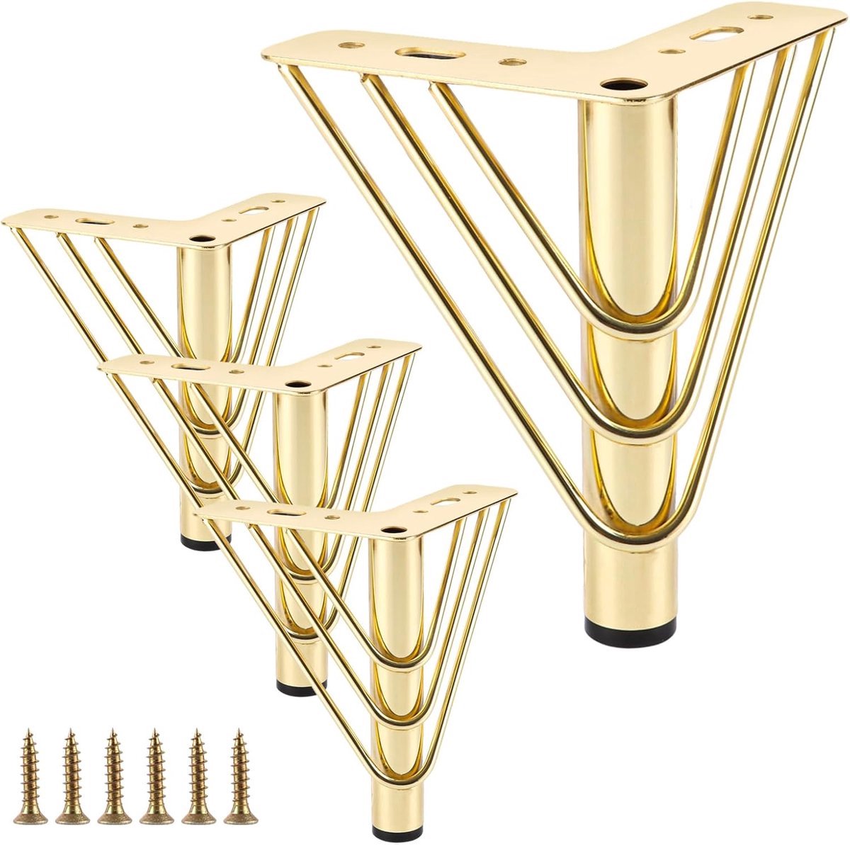 Stunq® Set van Vier Luxe Gouden Meubelpootjes - Driehoekige Metalen Poten met Schroefverbinding, 15 cm Hoogte