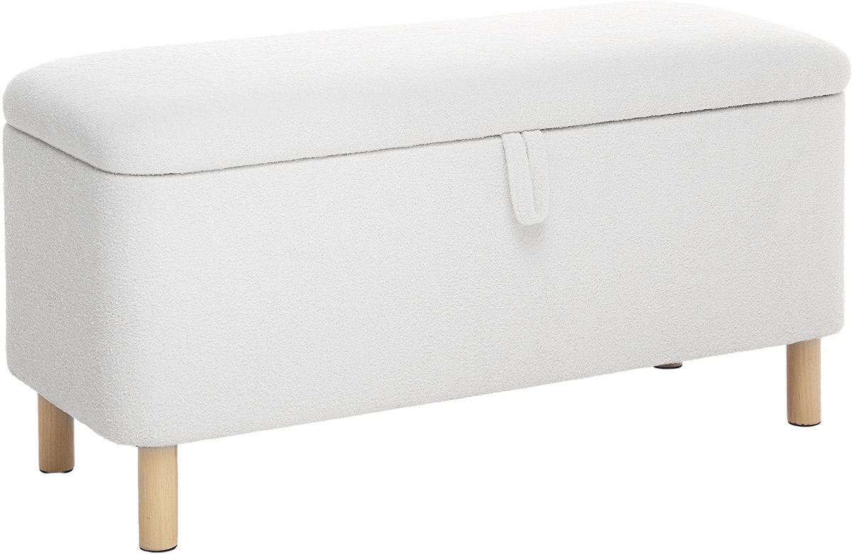 COLAMY Grote opbergkist - Ronde stoffen poef met omkeerbaar deksel - 80 liter - Multifunctionele voetensteun - verborgen opbergruimte - stevig en elegant - crème