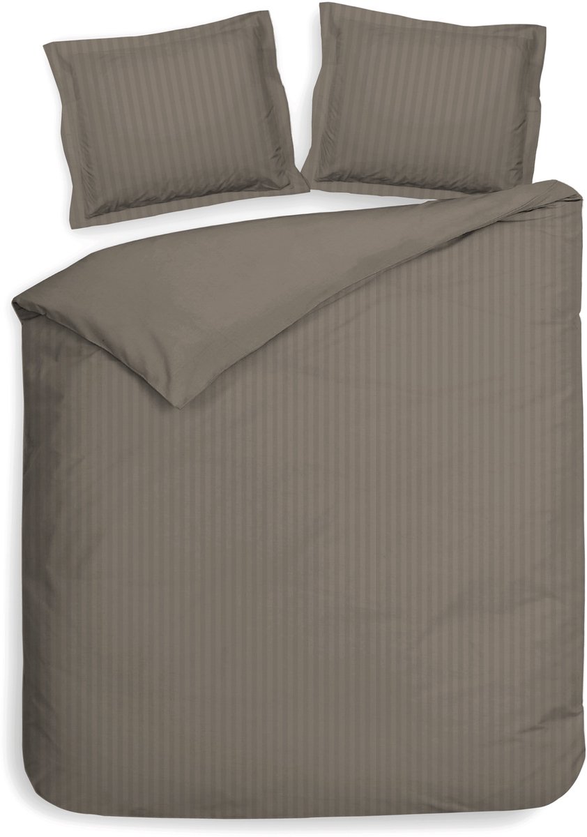 Heckettlane Dekbedovertrek Banda - Bedlinnen met Strepen - 260x200-220 cm - Taupe - Dekbedovertrek van 100% Katoen-Satijn