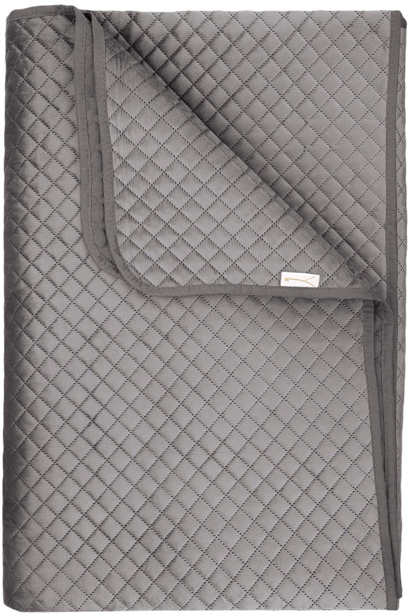 Yellow Bed Sprei Victoria - Bedsprei Tweepersoons - Ruiten patroon - 270x260 cm - Grijs