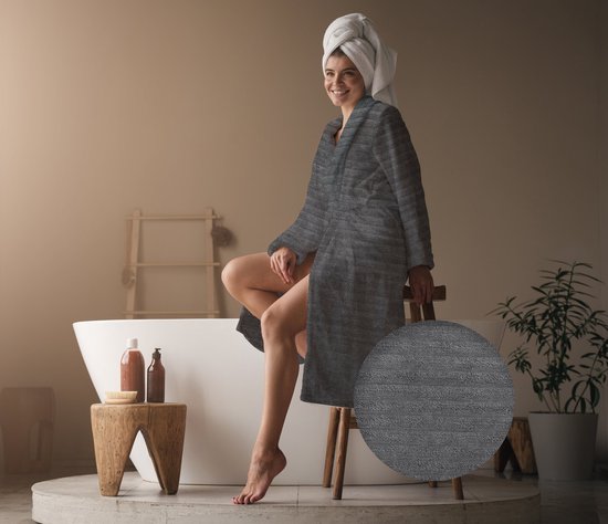 Heckettlane Badjas Katoen Prestige - Classic Anthracite - Maat L - Badjas 100% Katoen - Badjas / Kamerjas Dames - Badjas / Kamerjas Heren