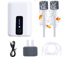 Draagbare Zuurstofpomp Set - 4-in-1 Aquarium Luchtpomp met USB Oplading - Stille Onderwaterbeluchter voor Vissenkom, Vistransport, Slaapkamer - 20-40dB Ultra Stil - Wit/Zwart