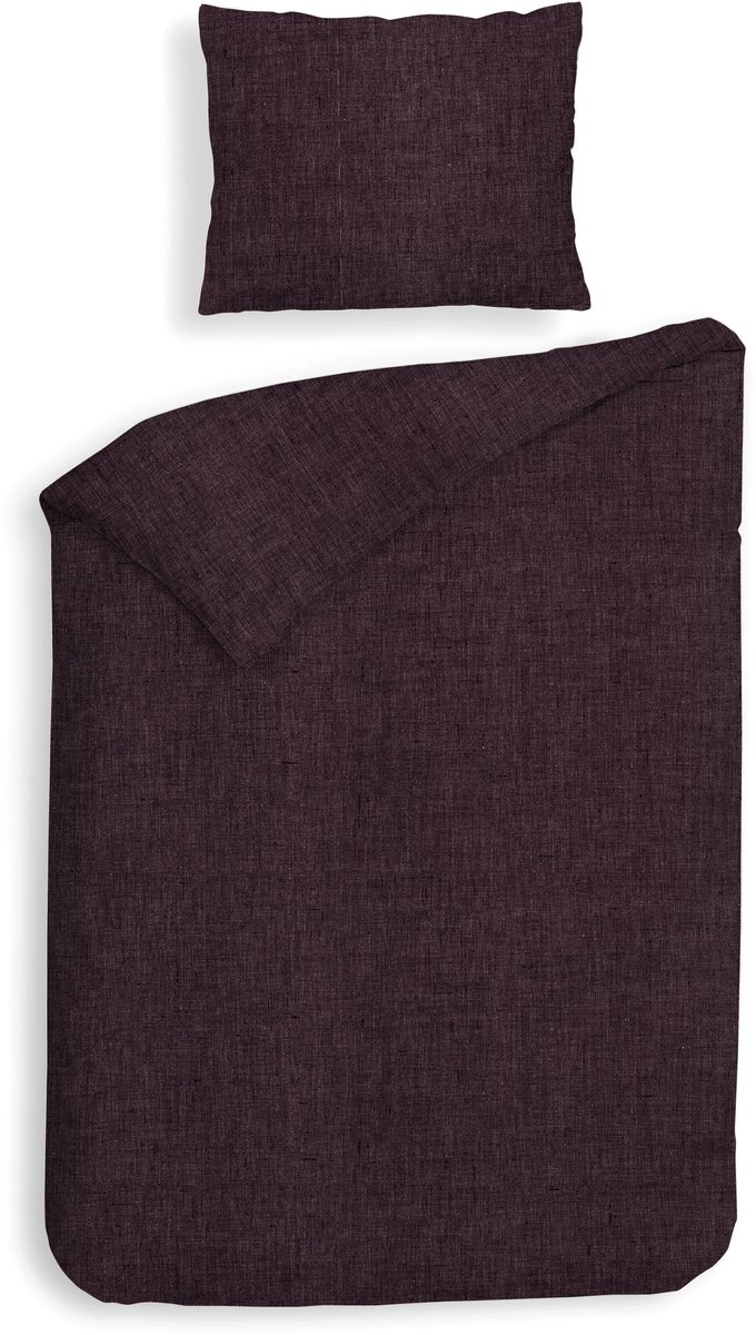 Heckettlane Dekbedovertrek Franela - Effen Bedlinnen - 140x200-220 cm - Eenpersoons - Paars - Dekbedovertrek van 100% Katoen-Flanel Blackberry Wine