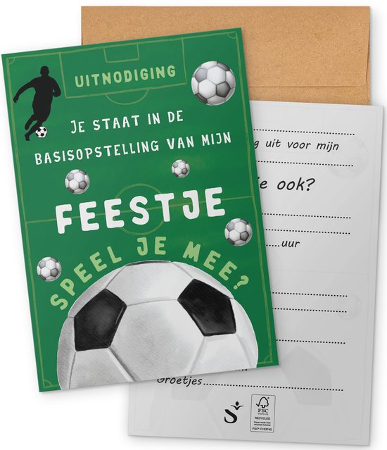 Systemyze 15x Uitnodiging Kinderfeestje Jongen – Uitnodigingskaarten Verjaardag – Thema Voetbal – A6 Formaat