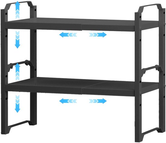 LILIIN Keukenrek, 2 stuks, telescopische lade, opbergmanden met ladegeleiders, uitschuifbare plank, kastmanden, geschikt voor kasten van 50 cm (werkelijke breedte 47 cm