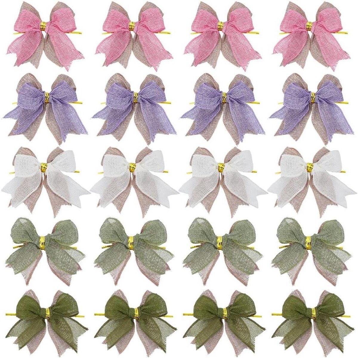 20 Stuks Juteband Strikken - 12 cm - 5 Kleuren - DIY Knutselwerk - Naaien Scrapbooking Verfraaien - Geschenkverpakkingen