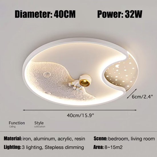 LED Plafondlamp Astronaut Maan voor Slaapkamer Kind — afbeelding 4