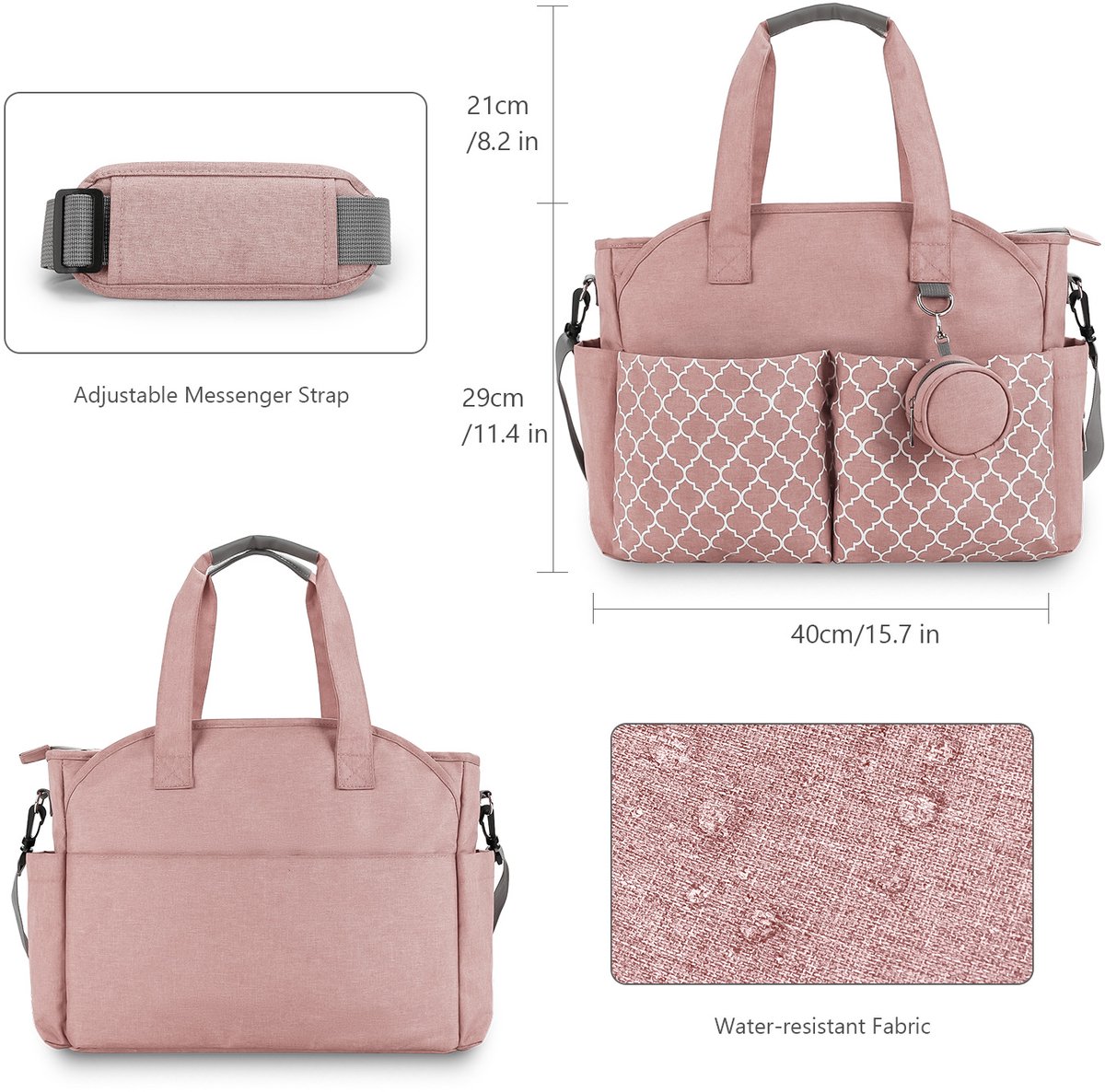 Luiertas - Grote multifunctionele luiertas voor baby's - Reisluiertas voor dames (Roze) – foto 7