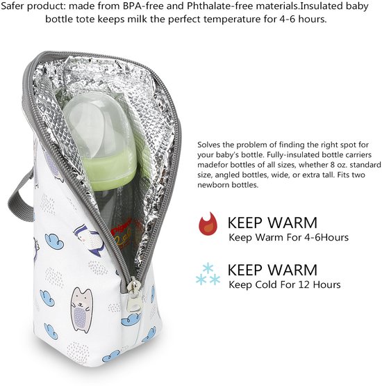 2 Stuks - Melkfles Warmhouder - Melkfles Tas - Thermotas - Isolatietas voor Babyfles - Draagbare Moedermelk Opslag - Fles Warmer Onderweg - 8x7x22 cm - Wit — afbeelding 3