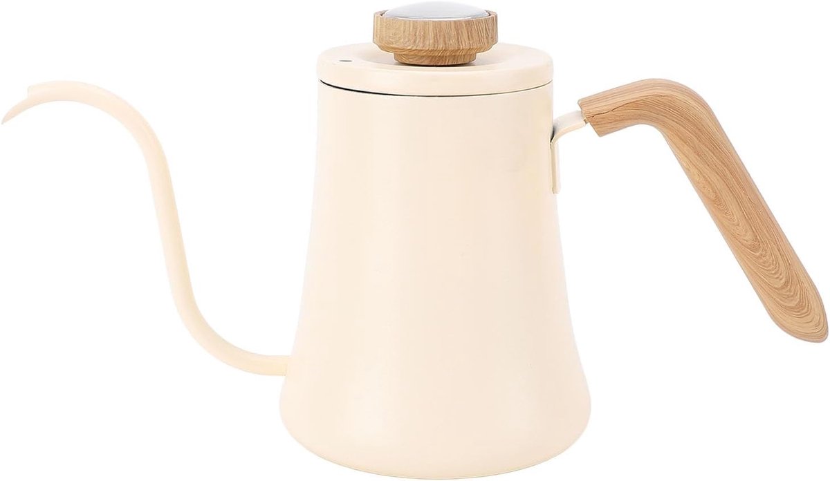 koffiekan- koffiepot- 600 ml roestvrijstalen koffiezetapparaat met zwanenhals - met thermometerdeksel - lange schenktuit - geschikt voor thuiskeukens - nauwkeurig schenken - ergonomische handgreep - compact ontwerp - duurzaam 304 (beige)
